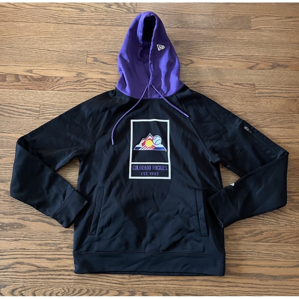 New Era Colorado Rockies‎ Hoodie Mens Small City Connect Logo MLB Black/Purple